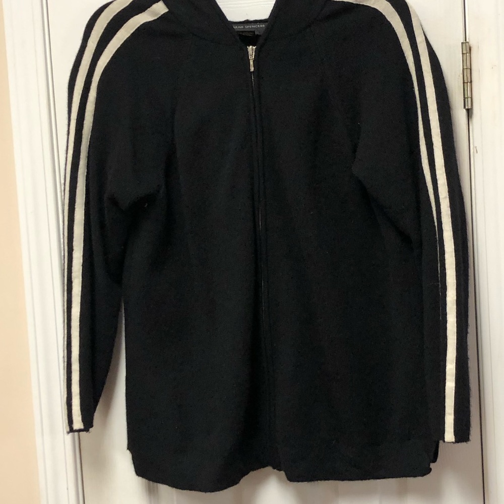 Sarah Spencer merino wool hooded sweater.